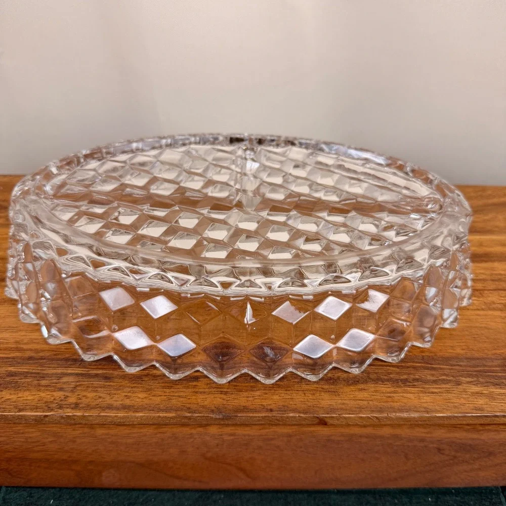 Fostoria America Clear Glass 3 Part Divided Relish Dish Oval Cube Pattern 10.5in